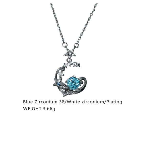 S925 Sterling Silver Simple Luxury Blue Dream Choker Necklace for Women Girls Midsummer Night Star Crystal Pendant Necklace