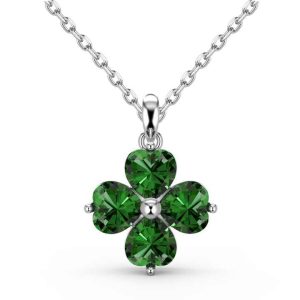 Fine Jewelry 925 Sterling Silver Lucky Crystal Four Leaf Clover Pendant Necklace for Women