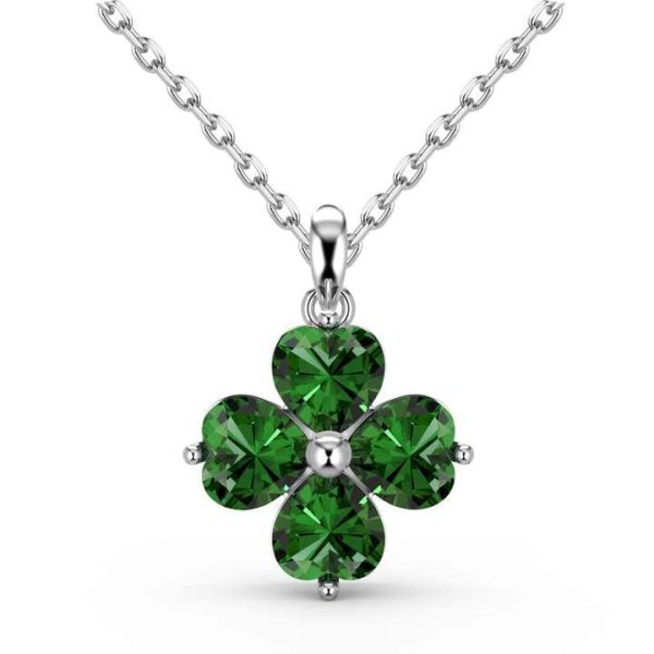 Fine Jewelry 925 Sterling Silver Lucky Crystal Four Leaf Clover Pendant Necklace for Women