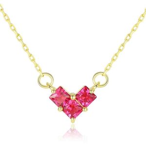 925 Sterling Silver Heart Pendant Necklace with Ruby and Emerald Gemstones, Trendy Clavicle Chain Jewelry for Women