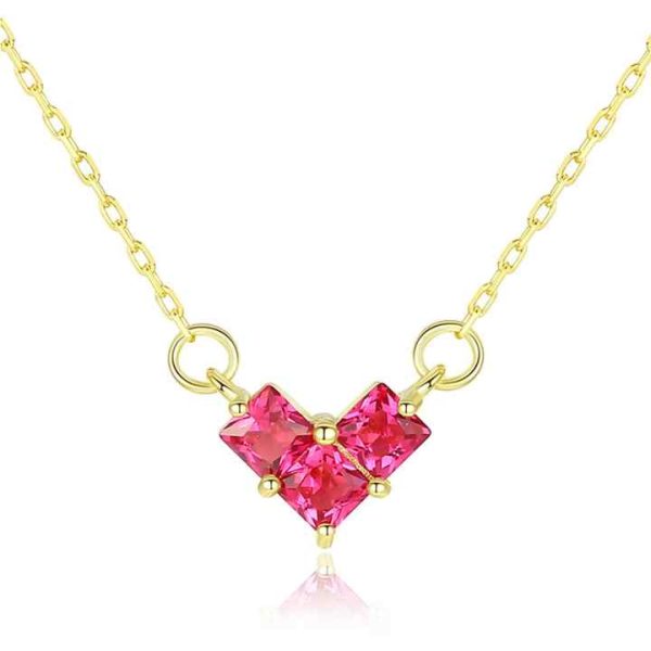 18K Gold Ruby and Emerald Crystal Gemstone Heart Pendant Necklaces Fashion Clavicle Chain Charm Necklace for Women Jewelry