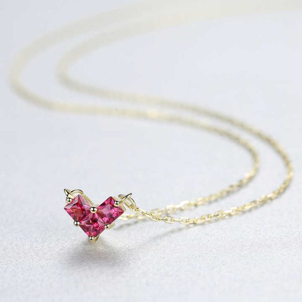 18K Gold Ruby and Emerald Crystal Gemstone Heart Pendant Necklaces Fashion Clavicle Chain Charm Necklace for Women Jewelry