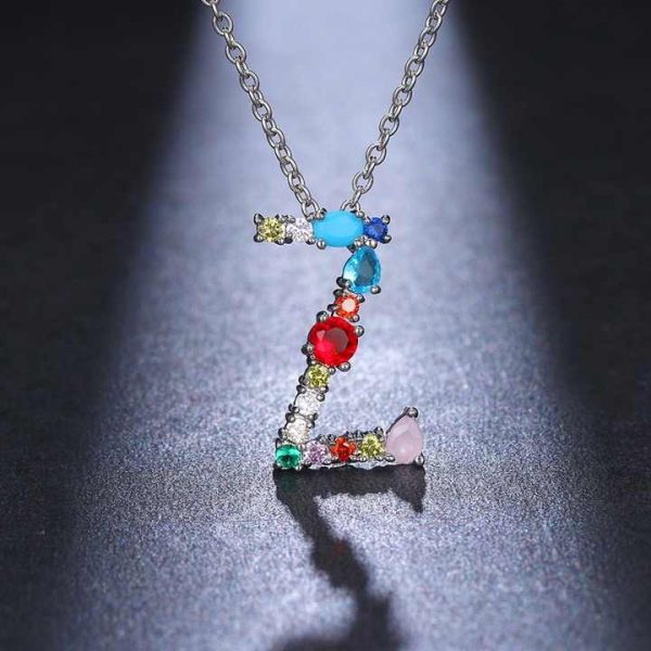 New Fashion Gold Rainbow Crystal 26 Letter Pendant Necklace Initial Diamond Name Letter Charm Necklaces for Women