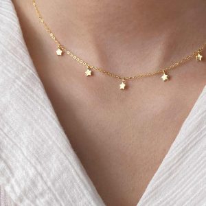 Star Sign 925 Sterling Silver 18K Gold Plated Women Small Star Pendant Choker Necklace