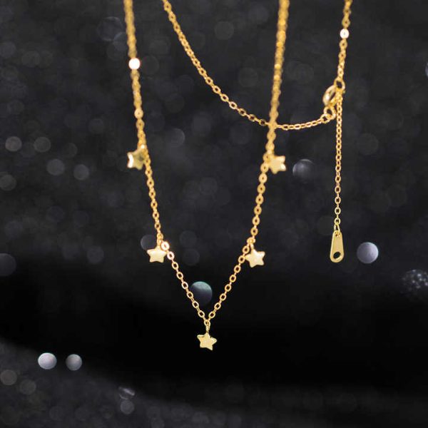 Star Sign 925 Sterling Silver 18K Gold Plated Women Small Star Pendant Choker Necklace