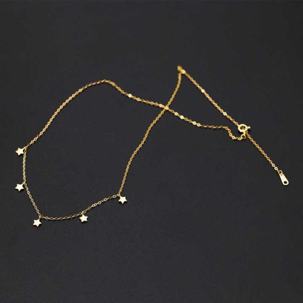 Star Sign 925 Sterling Silver 18K Gold Plated Women Small Star Pendant Choker Necklace
