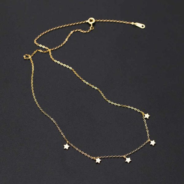 Star Sign 925 Sterling Silver 18K Gold Plated Women Small Star Pendant Choker Necklace