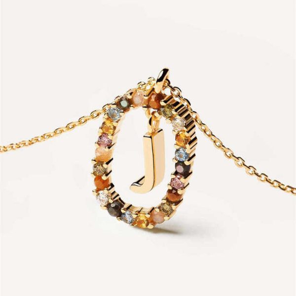 Fashion Jewelry 26 Initial Alphabets Pendant Necklace S925 Sterling Silver Gold Plated Inlay Crystal Gemstone Necklace for Women