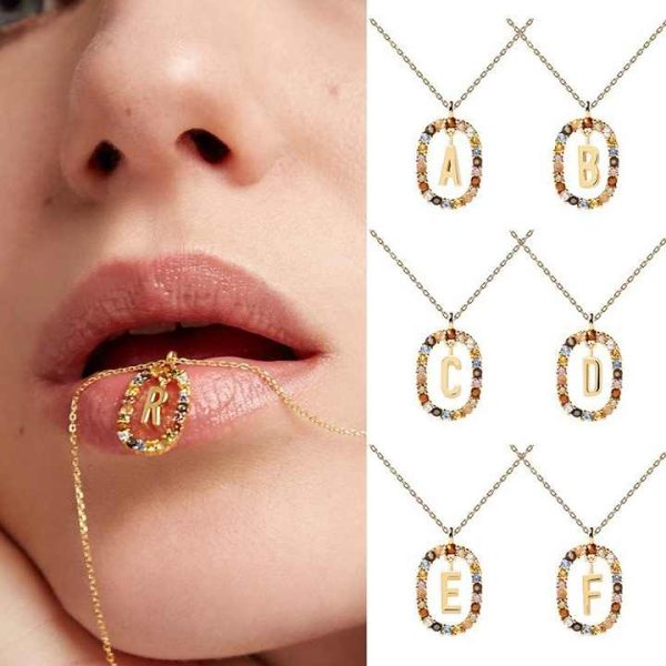 Fashion Jewelry 26 Initial Alphabets Pendant Necklace S925 Sterling Silver Gold Plated Inlay Crystal Gemstone Necklace for Women