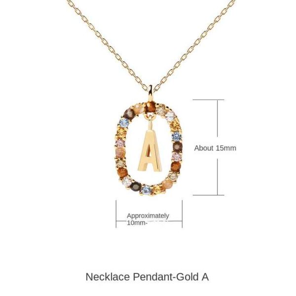 Fashion Jewelry 26 Initial Alphabets Pendant Necklace S925 Sterling Silver Gold Plated Inlay Crystal Gemstone Necklace for Women