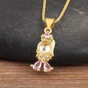 Trendy Copper Cubic Zirconia Pendant Necklace with 4-Color Crystal Inlay for Women and Men