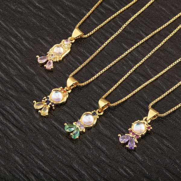Girl Boy 4 Colors Inlay Crystal Pendant Necklace Women Chain Link Choker Copper Cubic Zirconia Charm Jewelry Accessory Gift