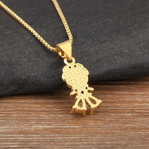 Girl Boy 4 Colors Inlay Crystal Pendant Necklace Women Chain Link Choker Copper Cubic Zirconia Charm Jewelry Accessory Gift