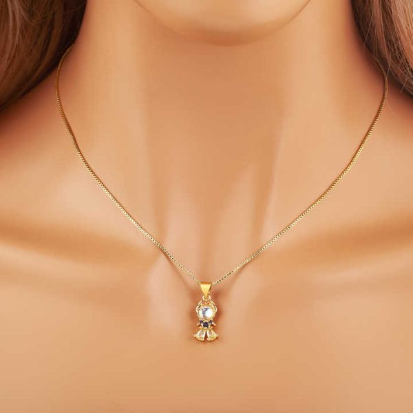 Girl Boy 4 Colors Inlay Crystal Pendant Necklace Women Chain Link Choker Copper Cubic Zirconia Charm Jewelry Accessory Gift