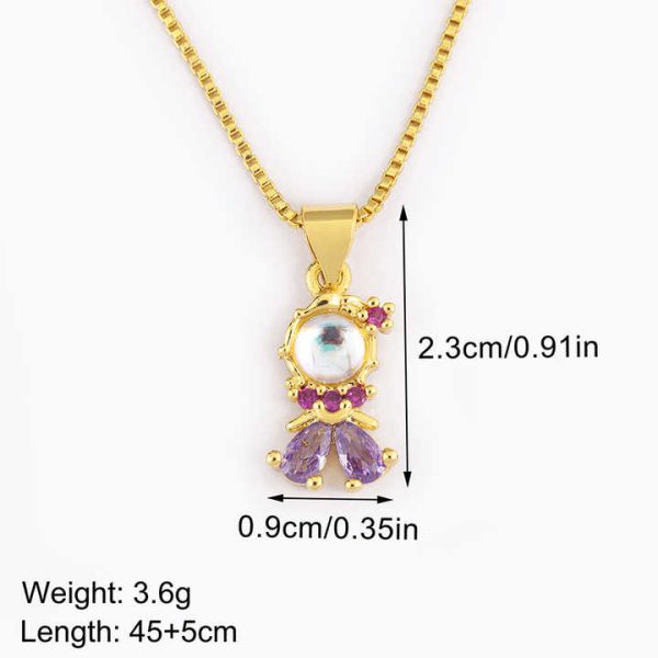Girl Boy 4 Colors Inlay Crystal Pendant Necklace Women Chain Link Choker Copper Cubic Zirconia Charm Jewelry Accessory Gift