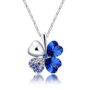 Multicolor Heart and Four Leaf Clover Pendant Necklace with Rhinestone Crystal for Women, Trendy Cute Charm Jewelry for Anniversary Wedding Gift