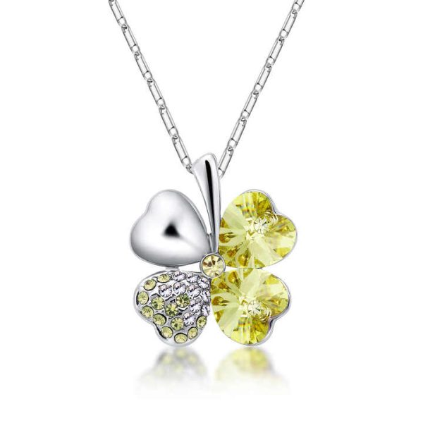 FanYue Multicolor Heart Charm Necklace Rhinestone Crystal Cute Fashion Crystal Four Leaf Clover Heart Necklace for Women 2022