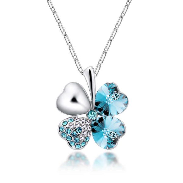 FanYue Multicolor Heart Charm Necklace Rhinestone Crystal Cute Fashion Crystal Four Leaf Clover Heart Necklace for Women 2022