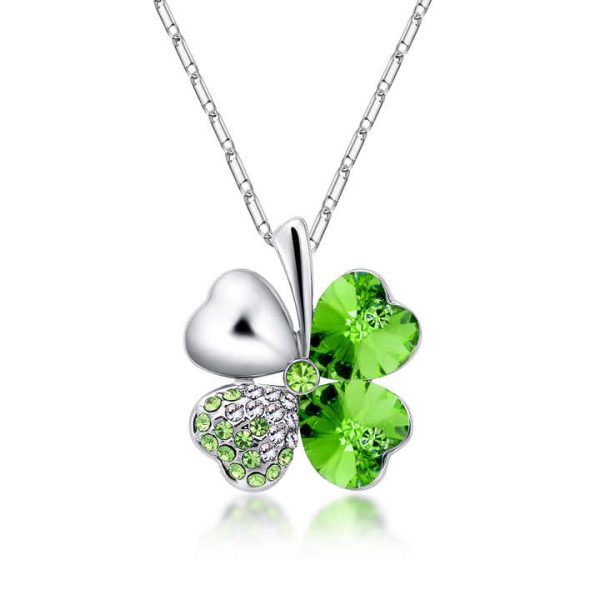 FanYue Multicolor Heart Charm Necklace Rhinestone Crystal Cute Fashion Crystal Four Leaf Clover Heart Necklace for Women 2022