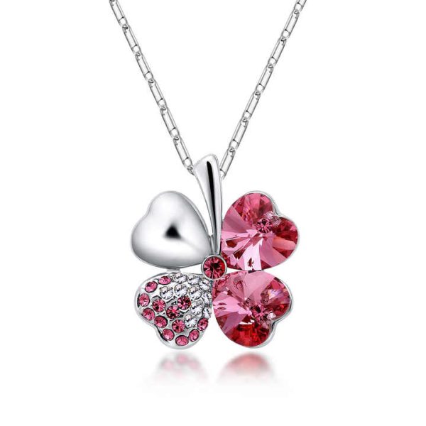 FanYue Multicolor Heart Charm Necklace Rhinestone Crystal Cute Fashion Crystal Four Leaf Clover Heart Necklace for Women 2022