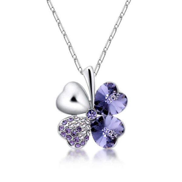 FanYue Multicolor Heart Charm Necklace Rhinestone Crystal Cute Fashion Crystal Four Leaf Clover Heart Necklace for Women 2022
