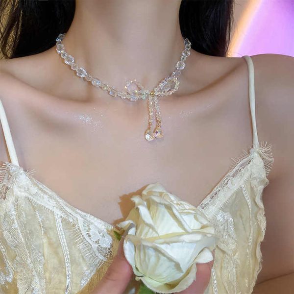 2024 Wholesale Luxury Collarbone Chain Temperament High Grade Necklace Crystal Bow Necklace Fashion Jewelry
