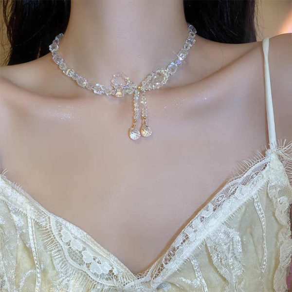 2024 Wholesale Luxury Collarbone Chain Temperament High Grade Necklace Crystal Bow Necklace Fashion Jewelry