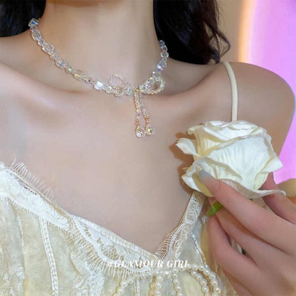 2024 Wholesale Luxury Collarbone Chain Temperament High Grade Necklace Crystal Bow Necklace Fashion Jewelry