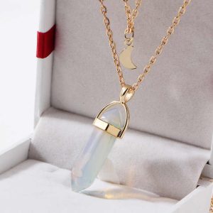 2025 Golden Crescent Shape Necklace Double Chain Necklace Crystal Bullet Necklace for Women