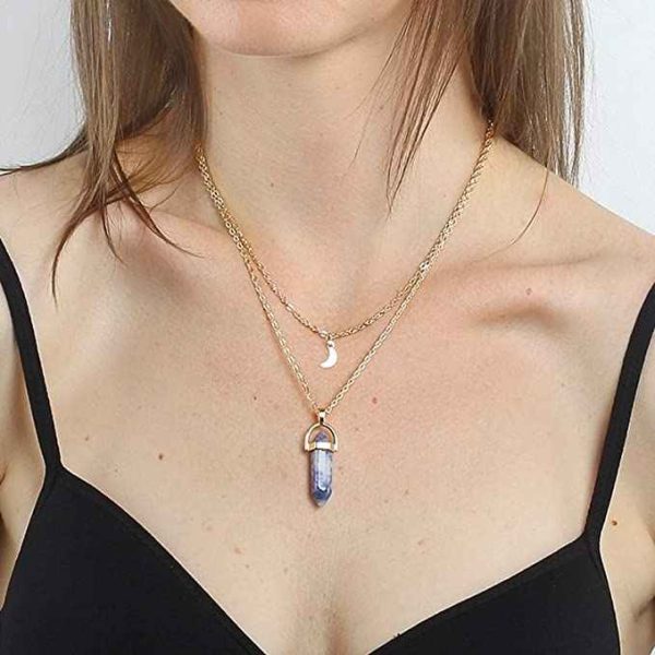 2025 Golden Crescent Shape Necklace Double Chain Necklace Crystal Bullet Necklace for Women