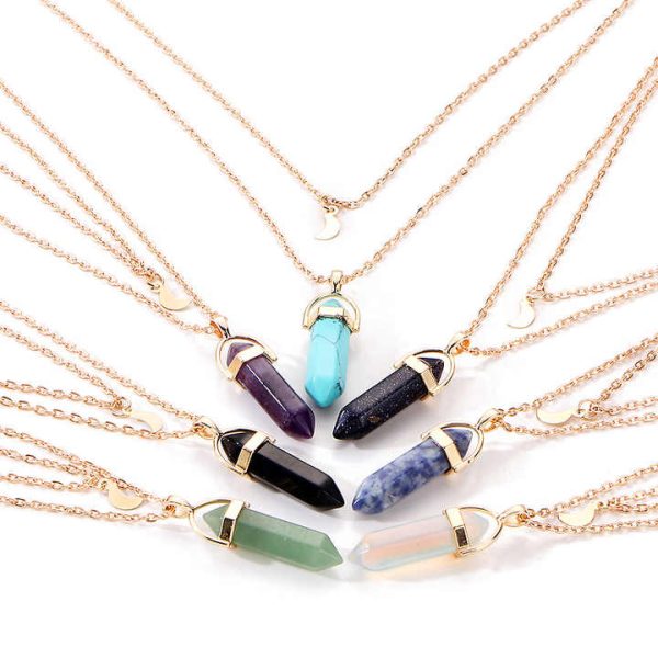 2025 Golden Crescent Shape Necklace Double Chain Necklace Crystal Bullet Necklace for Women