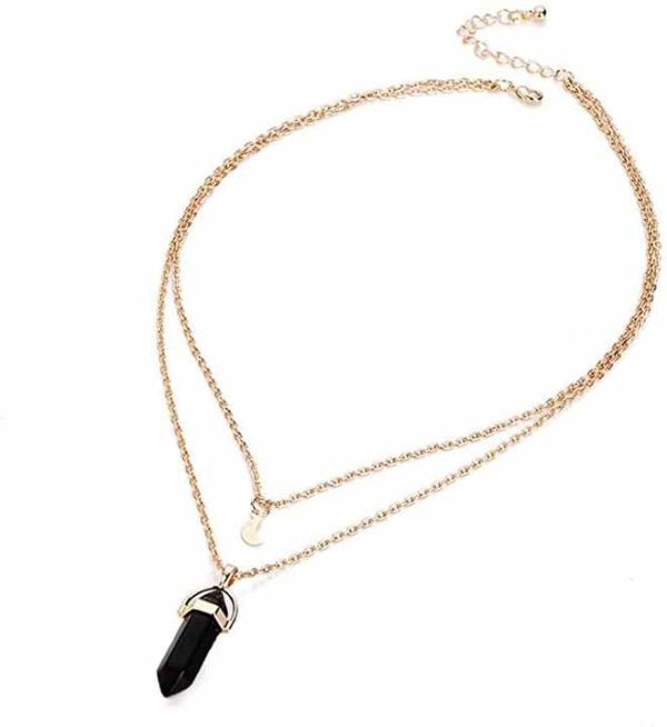 2025 Golden Crescent Shape Necklace Double Chain Necklace Crystal Bullet Necklace for Women