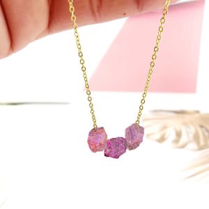 Dainty July Birthstone Raw Ruby Pendant Necklace 925 Sterling Silver Key Shape Chain Gold Ruby Healing Crystal Jewelry