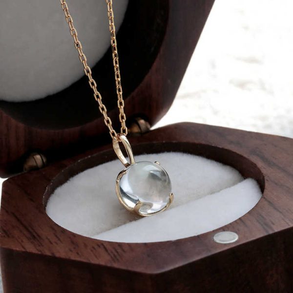 925 Sterling Silver 14K Gold Plated Gemstone Geometric Round Streaks White Crystal Pendant Necklace