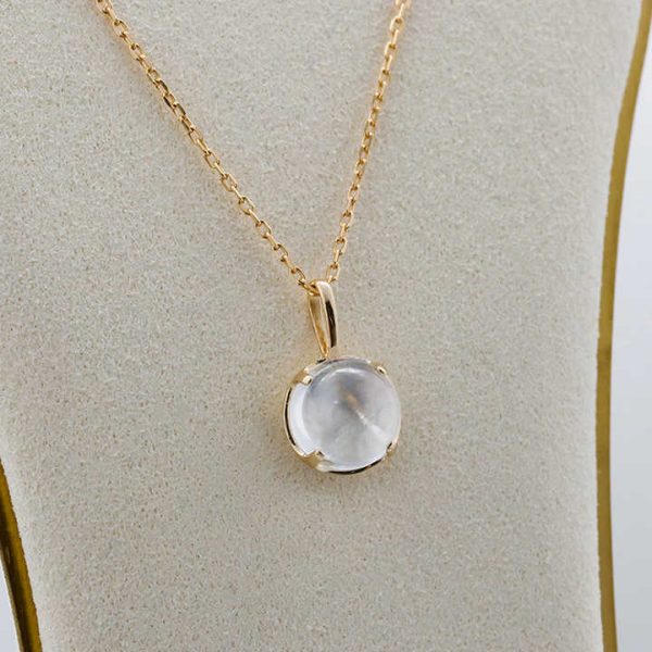 925 Sterling Silver 14K Gold Plated Gemstone Geometric Round Streaks White Crystal Pendant Necklace