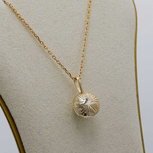925 Sterling Silver 14K Gold Plated Gemstone Geometric Round Streaks White Crystal Pendant Necklace