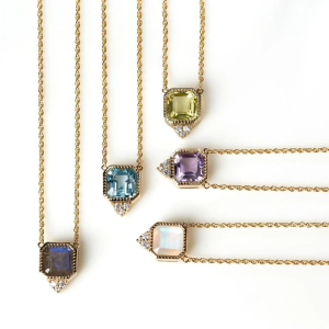 Custom Birthstone Pendant Necklace Sterling Silver Gold Plated Cubic Zirconia Natural Crystal Amethyst Topaz Moonstone Necklace