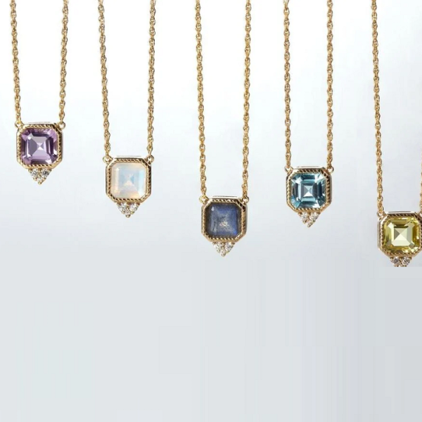 Custom Birthstone Pendant Necklace Sterling Silver Gold Plated Cubic Zirconia Natural Crystal Amethyst Topaz Moonstone Necklace