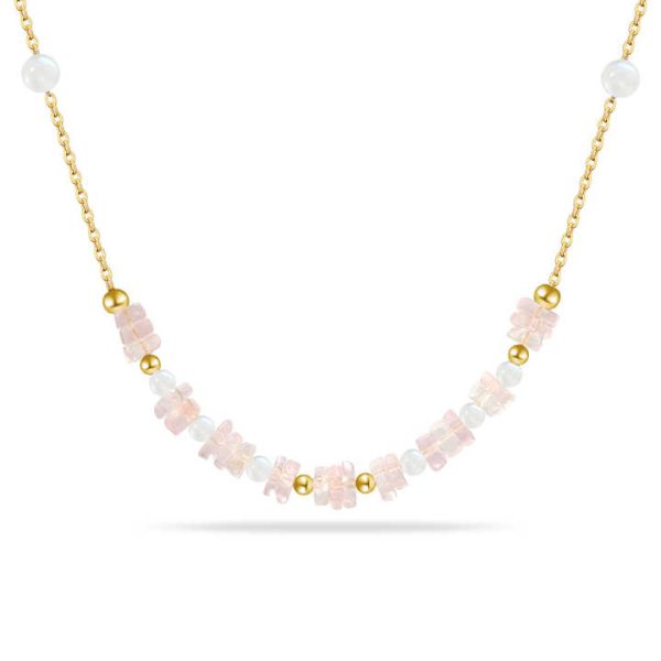 14K Gold 925 Silver Irregular Gemstone Jewelry Rough Stone Raw Rose Quartz Real Crystal Chip Necklace