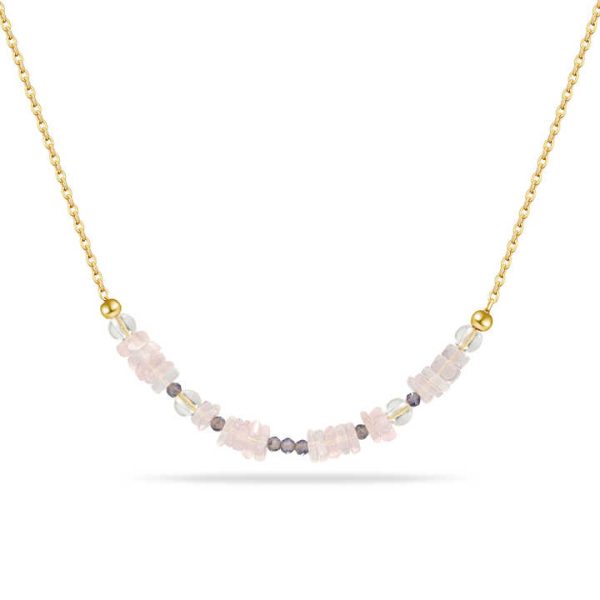 14K Gold 925 Silver Irregular Gemstone Jewelry Rough Stone Raw Rose Quartz Real Crystal Chip Necklace