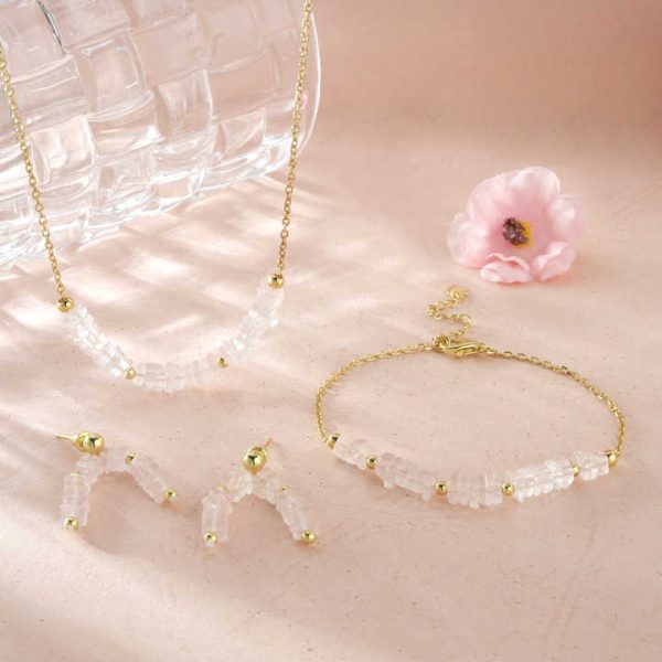 14K Gold 925 Silver Irregular Gemstone Jewelry Rough Stone Raw Rose Quartz Real Crystal Chip Necklace