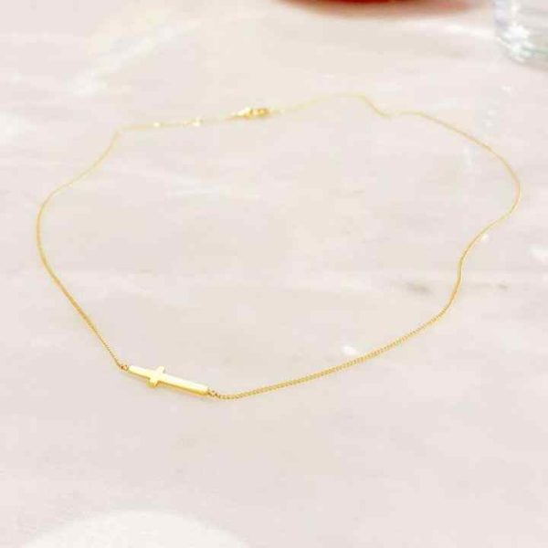 Sterling Silver 925 Jewellery Wholesale Sideways Cross Charm Choker Chain 18k Gold Plated 925 Sterling Silver Necklace for Women