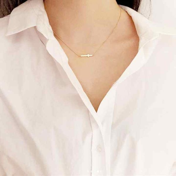 Sterling Silver 925 Jewellery Wholesale Sideways Cross Charm Choker Chain 18k Gold Plated 925 Sterling Silver Necklace for Women