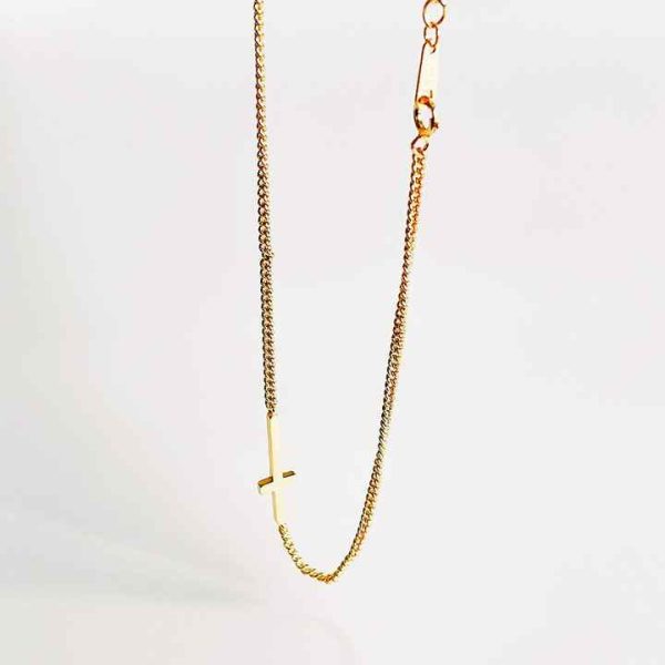 Sterling Silver 925 Jewellery Wholesale Sideways Cross Charm Choker Chain 18k Gold Plated 925 Sterling Silver Necklace for Women