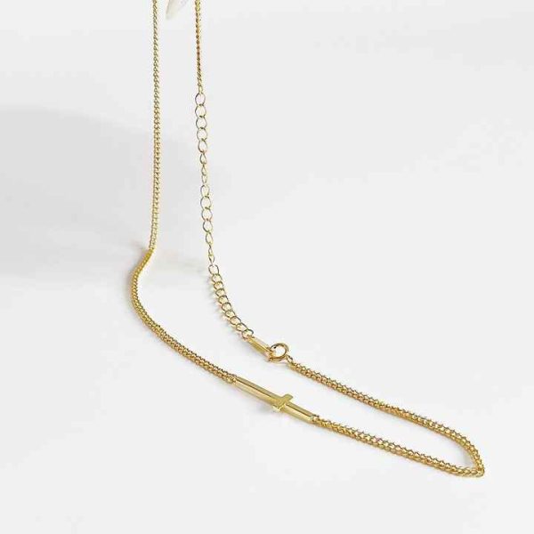 Sterling Silver 925 Jewellery Wholesale Sideways Cross Charm Choker Chain 18k Gold Plated 925 Sterling Silver Necklace for Women