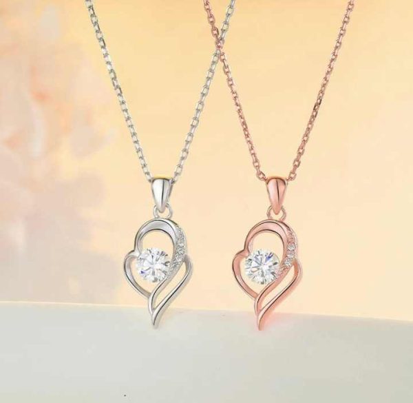 S925 Sterling Silver Girls Necklaces Fashion Jewelry Zircon Crystal Two Layers Heart Shaped Pendant Necklaces for Women