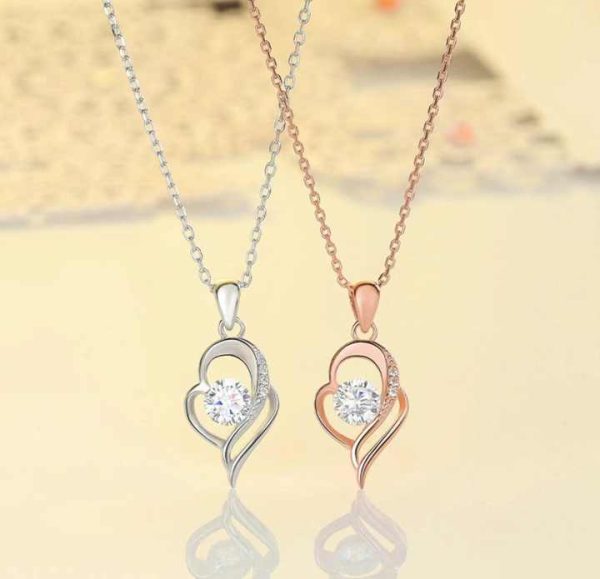 S925 Sterling Silver Girls Necklaces Fashion Jewelry Zircon Crystal Two Layers Heart Shaped Pendant Necklaces for Women