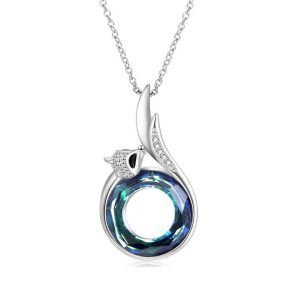 Fine Jewelry Gift 18inch Chain 925 Sterling Silver Crystal Fox Necklace