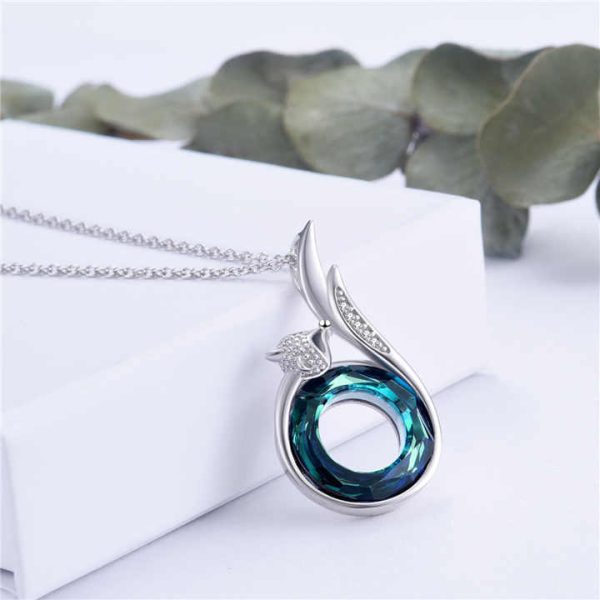 Fine Jewelry Gift 18inch Chain 925 Sterling Silver Crystal Fox Necklace