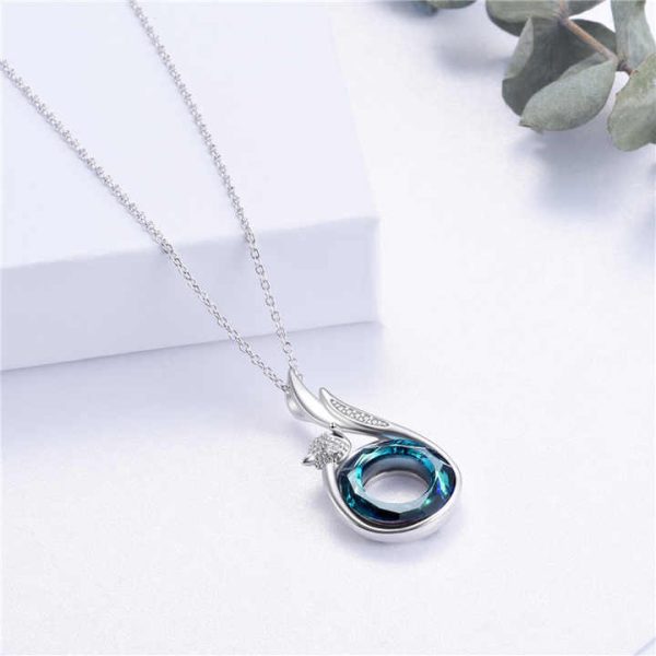 Fine Jewelry Gift 18inch Chain 925 Sterling Silver Crystal Fox Necklace